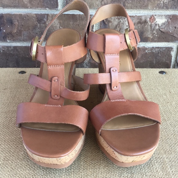 Franco Sarto Leather T-Strap Wedges - Picture 2 of 8